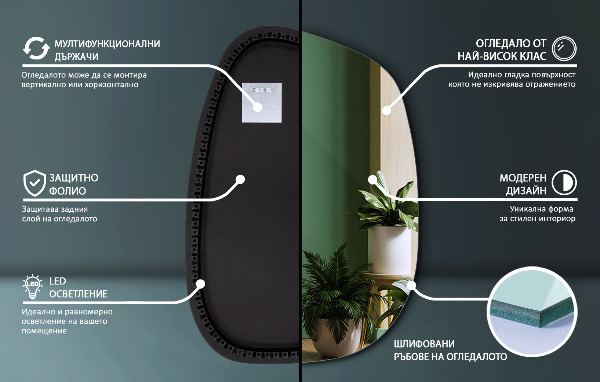 Led spiegel organische vorm 79x57 cm