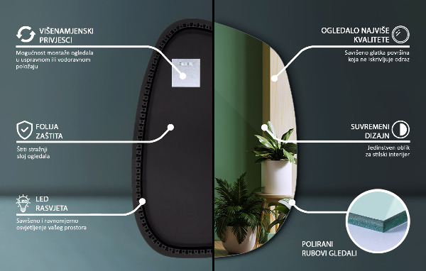 Led spiegel organische vorm 79x57 cm