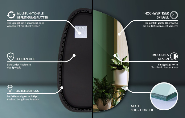Organisch gevormde led spiegel 91x66 cm