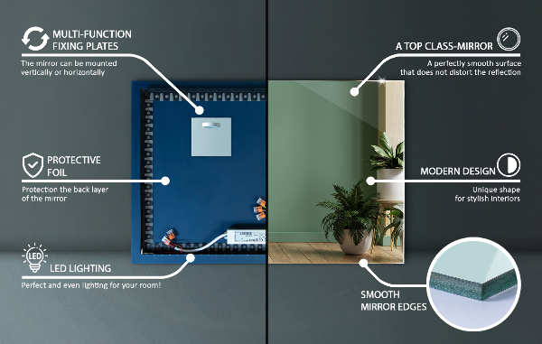 Decoratieve rechthoekige spiegel met LED-achtergrondverlichting 50x50 cm