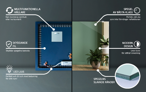 Decoratieve rechthoekige spiegel met LED-achtergrondverlichting 50x50 cm