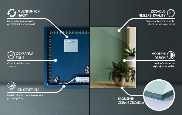 Rechthoekige LED-spiegel 70x50 cm
