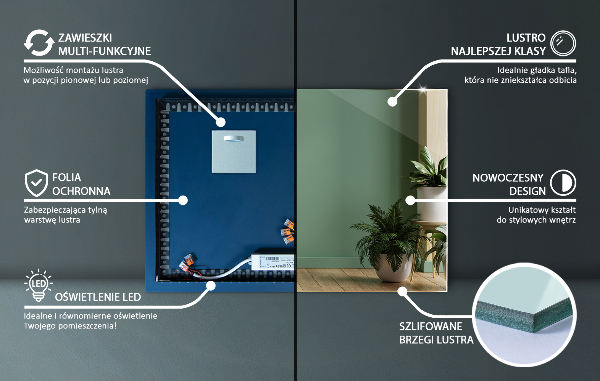 Rechthoekige spiegel met LED-achtergrondverlichting 80x60 cm