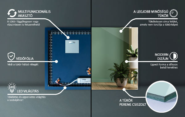 Rechthoekige spiegel met LED-achtergrondverlichting 80x60 cm