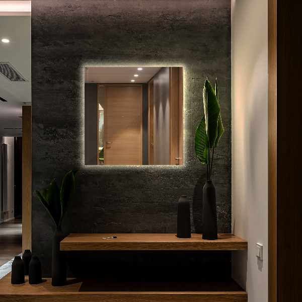 Rechthoekige badkamerspiegel met LED-achtergrondverlichting 50x50 cm