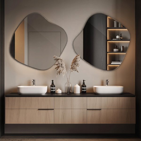 Spiegel asymmetrische spetter origineel 48x48 cm