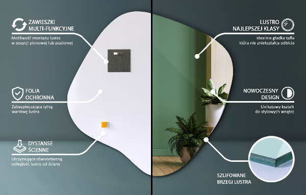 Spiegel asymmetrische spetter origineel 48x48 cm