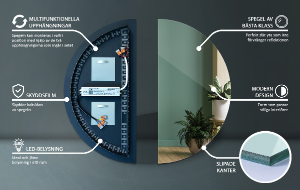 Halfronde led spiegel met verlichting 25x50 cm