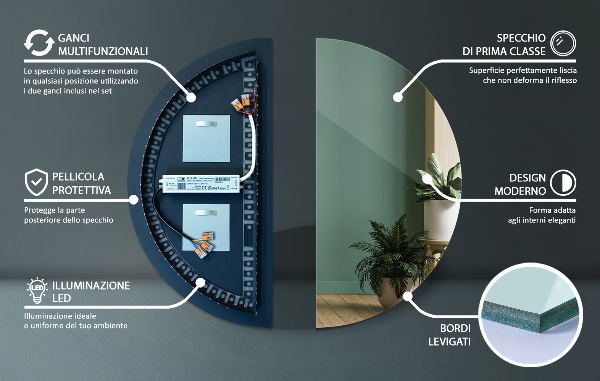 Halfronde spiegel met verlichting 30x60 cm
