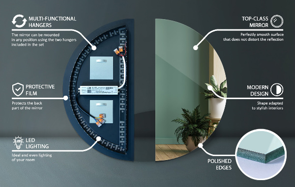 Halfronde spiegel met verlichting 30x60 cm
