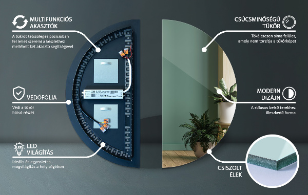 Halfronde spiegel met verlichting 35x70 cm