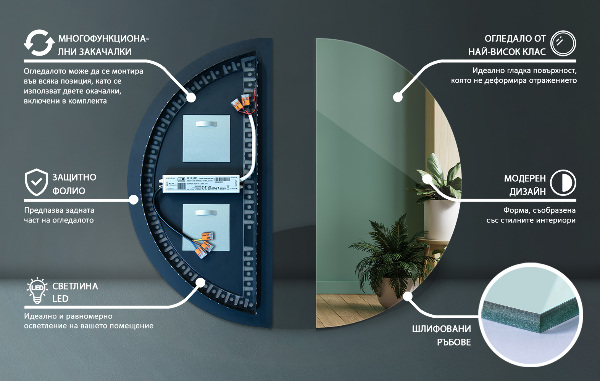 Halfronde led spiegel met verlichting 40x80 cm