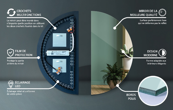 Halfronde spiegel met verlichting 50x100 cm