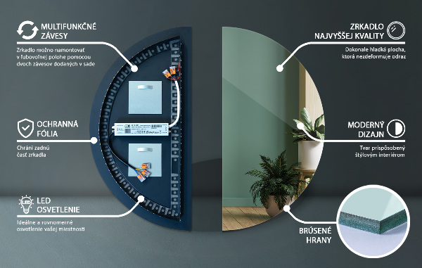 Halfronde spiegel met verlichting 50x100 cm
