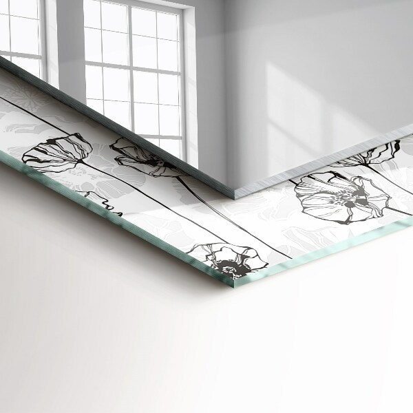 Spiegel met bedrukte lijst Monochrome tekening van bloemen