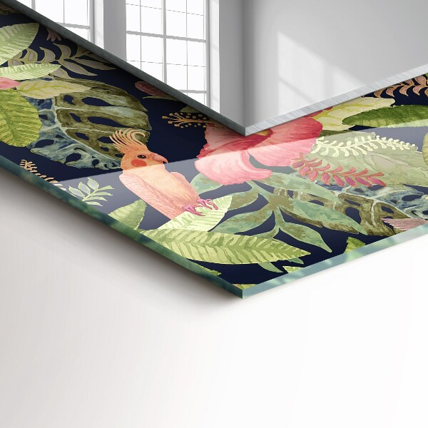 Spiegel met print Bloemen en vogels