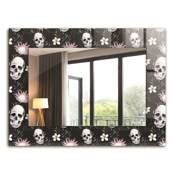 Wandspiegel met print Schedels en bloemen