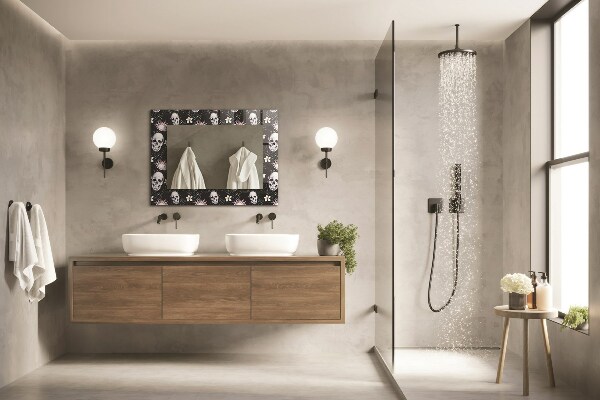 Wandspiegel met print Schedels en bloemen