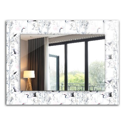 Spiegel lijst met print Kraanvogels en bamboe