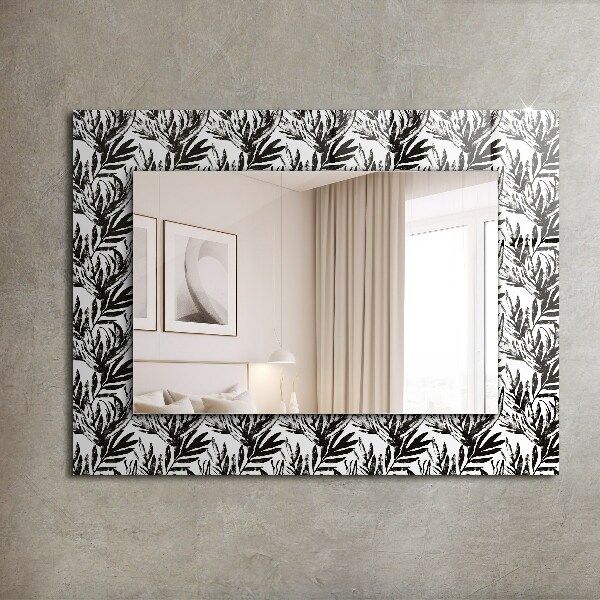 Wandspiegel decoratieve print Zwart-witte bladeren
