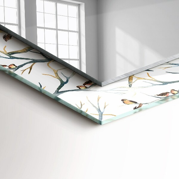 Spiegel met bedrukte lijst Vogels op takken