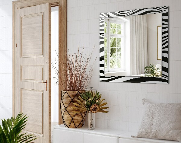 Spiegel lijst met print Zwart-witte golven