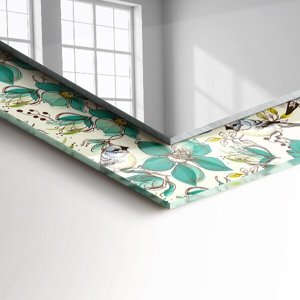 Spiegel met print Vogels en bloemen