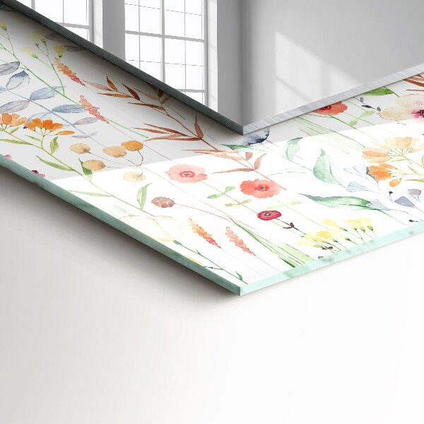 Wandspiegel met print Bloemen met aquarel motieven