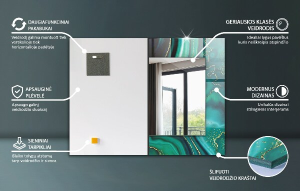 Spiegel met print Groen geometrisch patroon