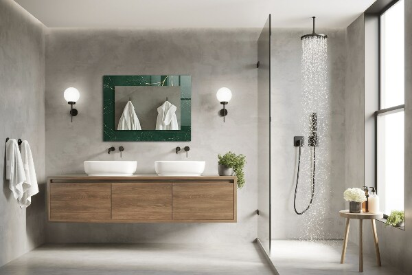 Wandspiegel met print Groene en gouden bladeren