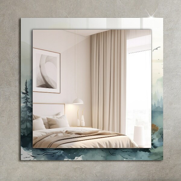 Wandspiegel met print Bloemen bladeren vogels