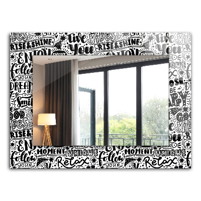 Spiegel lijst met print Diagonale lijnen op hout