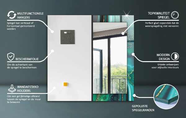 Wandspiegel decoratieve print Zwart en grijs motief