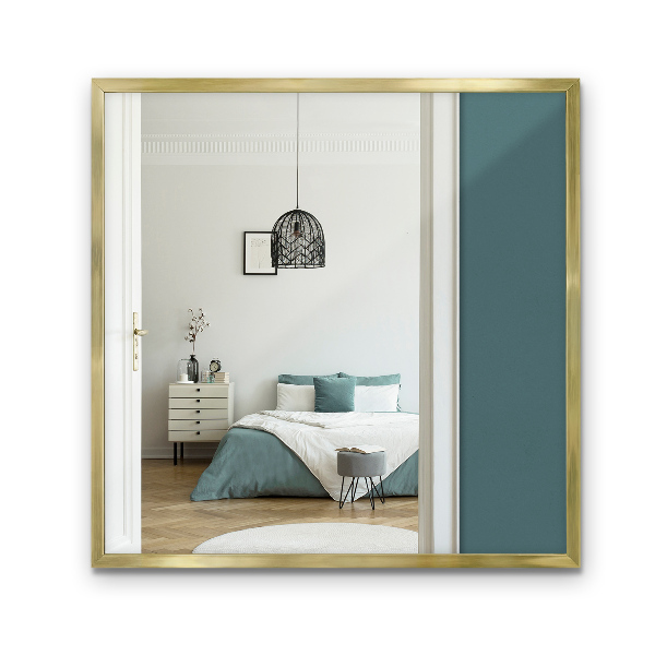 Strakke vierkante spiegel met gouden rand 50x50 cm