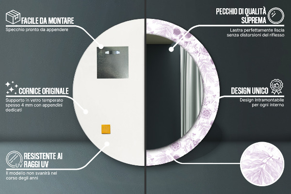 Ronde spiegel met bedrukte lijst Schedels