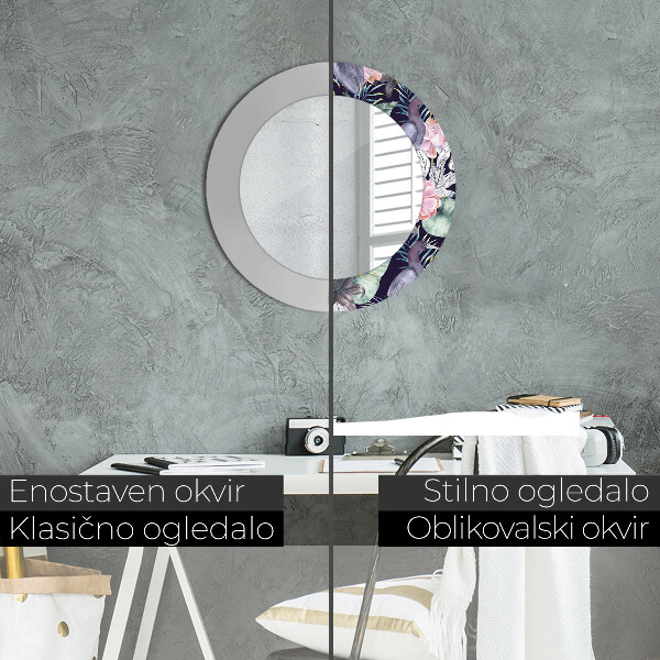 Ronde spiegel met bedrukte lijst Reigers vogels