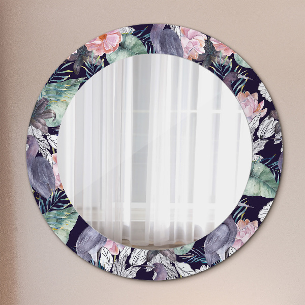 Ronde spiegel met bedrukte lijst Reigers vogels