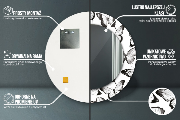 Ronde wandspiegel met print Vlinder