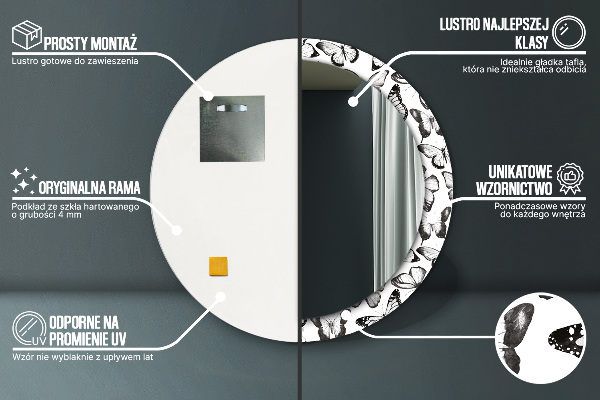Ronde wandspiegel met print Vlinder