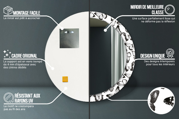 Ronde wandspiegel met print Vlinder