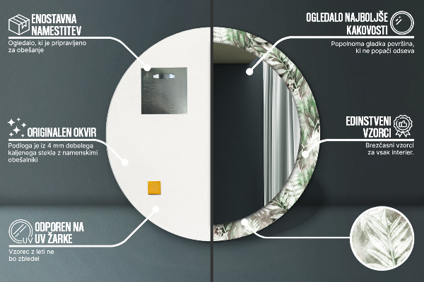 Ronde spiegel met decoratie Aquarel bladeren