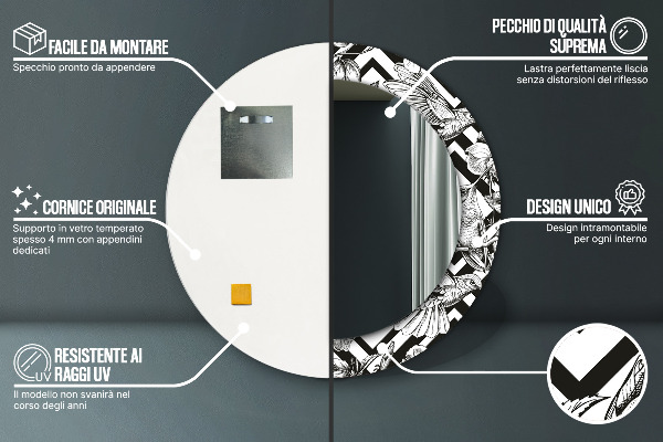 Ronde spiegel met bedrukte lijst Kolibries