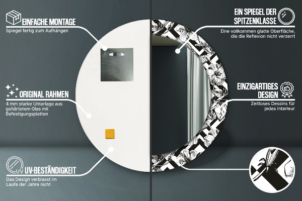 Ronde spiegel met bedrukte lijst Kolibries