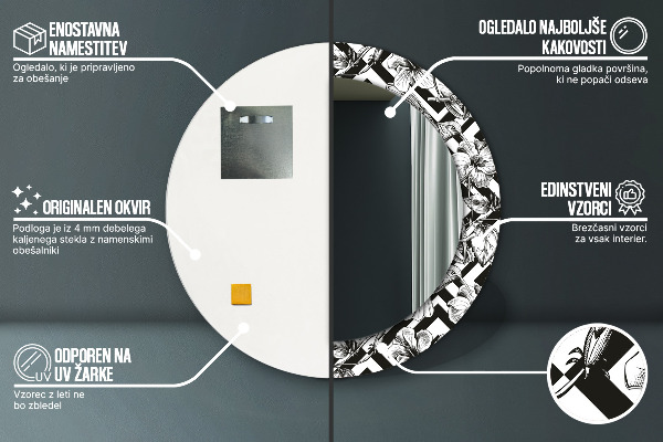 Ronde spiegel met bedrukte lijst Kolibries