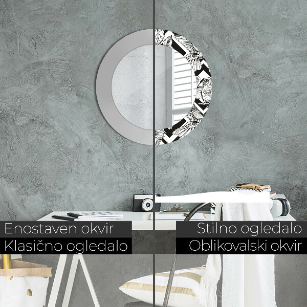 Ronde spiegel met bedrukte lijst Kolibries