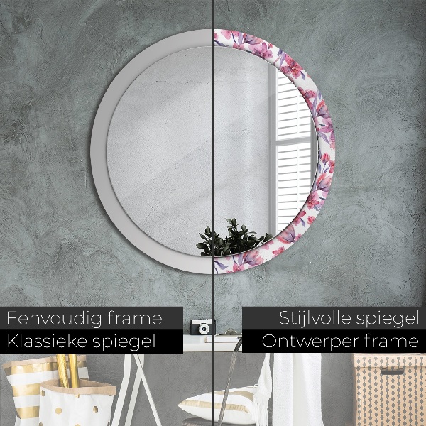 Ronde wandspiegel met print Aquarel bloemen