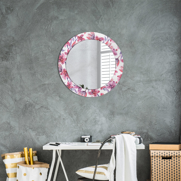 Ronde wandspiegel met print Aquarel bloemen