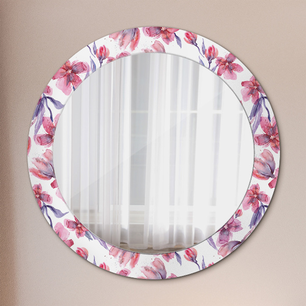 Ronde wandspiegel met print Aquarel bloemen
