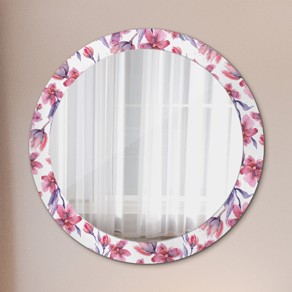 Ronde wandspiegel met print Aquarel bloemen