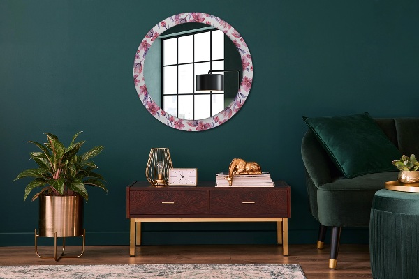 Ronde wandspiegel met print Aquarel bloemen